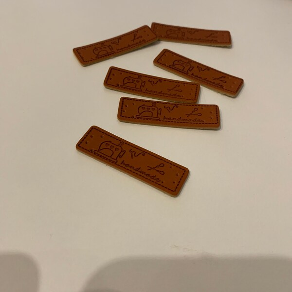 10 X PU Leather Look Labels, Leather Look Handmade Labels, Hand Knitted ...