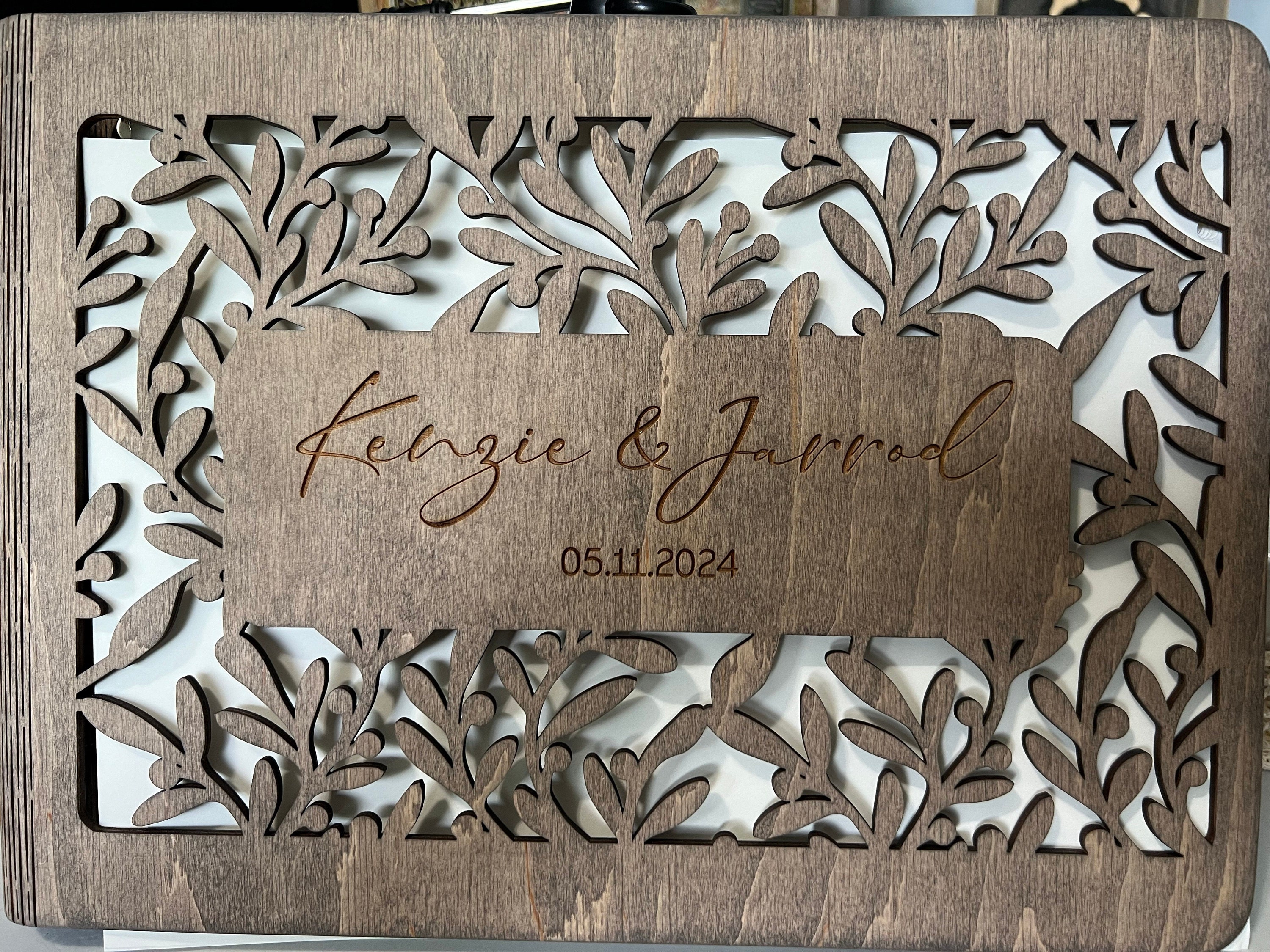 Personalized Gift, Wooden Photo Album Engraved, Scrapbook Album for Her, Custom Family Photo Album Honeymoon, Christmas Gift for Couple