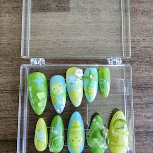 Moomin Inspired Nail Set, My Fluffy Neighbor Press On Nails, Cute Ghibli Nail Art, Totoro Nails, Trendy Cartoon Anime Designs, Fantasy Nails