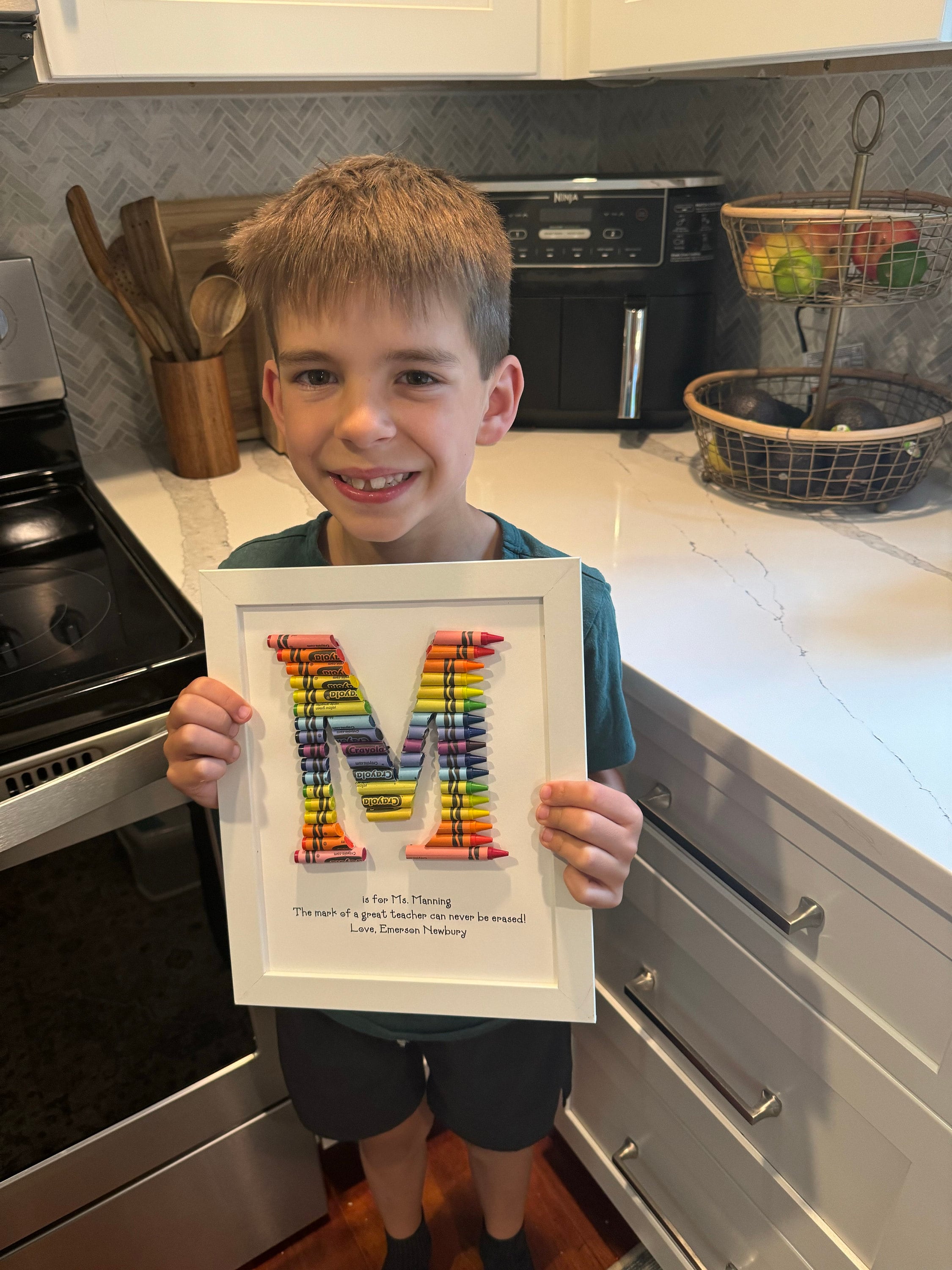 FAST SHIPPING!!! Framed 8 by 10 - Double Rainbow Crayon Letter - Personalized Teacher Gift