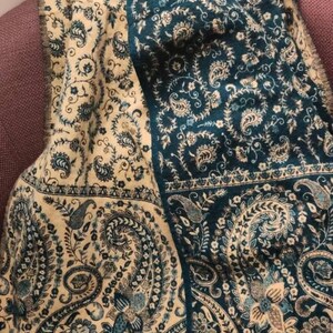 Real Yak Wool Shawl Blue Colour Scarf Handmade Floral Print - Etsy