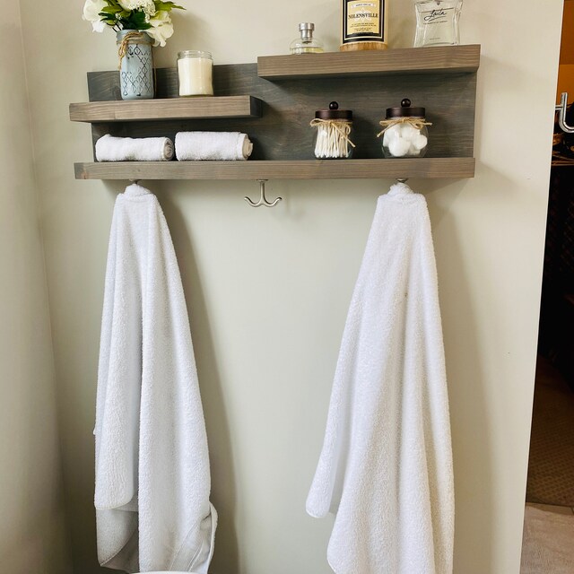 Bathroom Organizer Wall Shelf With Towel Hooks – KBNDecor