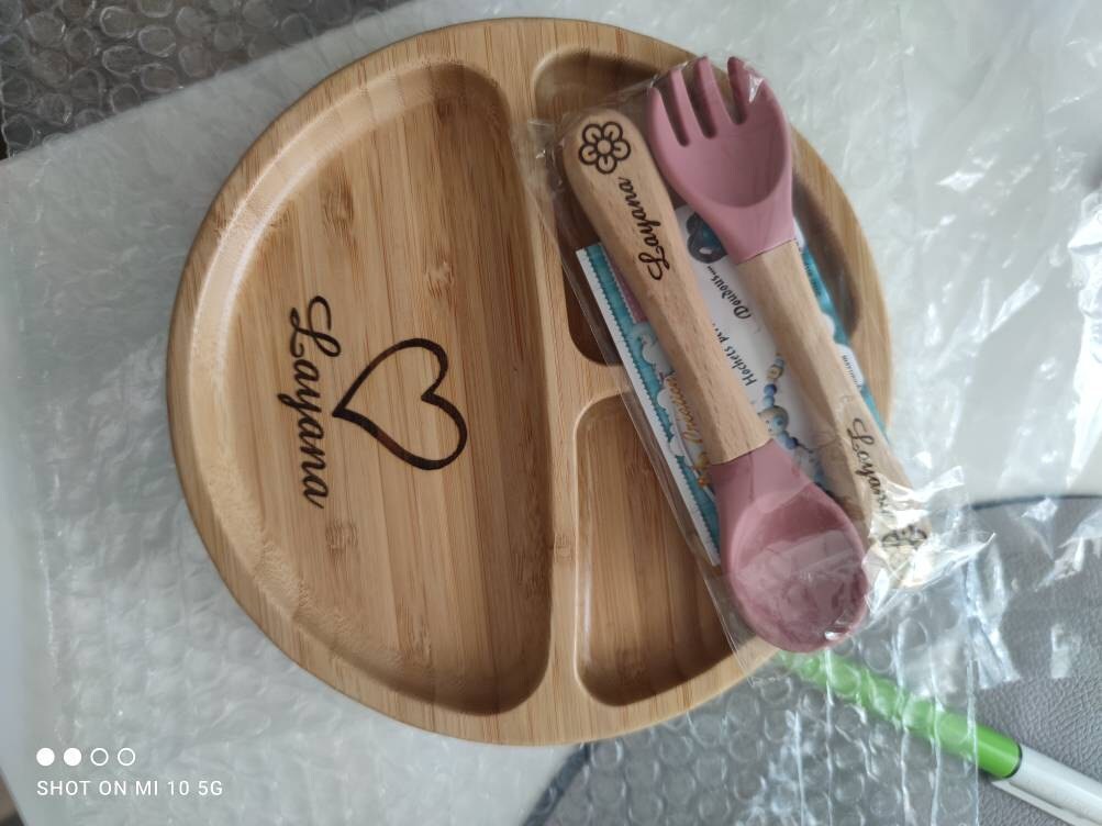 Personalized baby plate in bamboo wood (laser engraving)