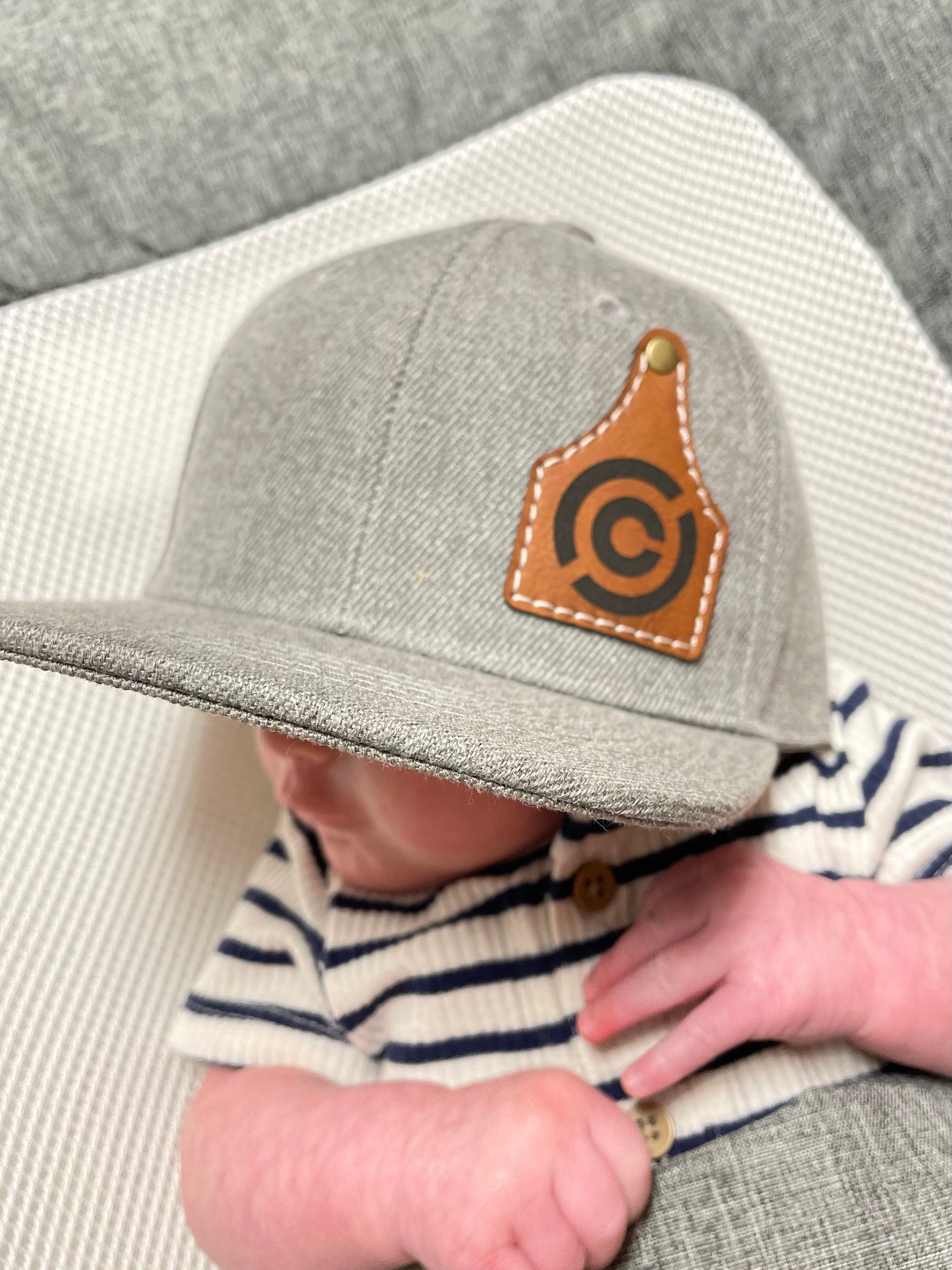 Custom Cow Tag Hat Kid Size, Cattle Tag Rancher Hat, Personalize Baby Toddler Youth kid Cowboy cap, ranch brand logo initials leather patch