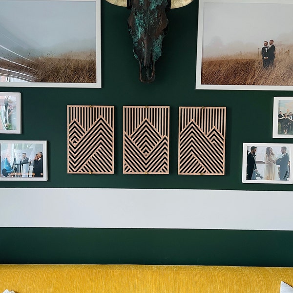 Mountain Wood Wall Art Panels Set of 3 Geometric Wooden Artwork - Etsy