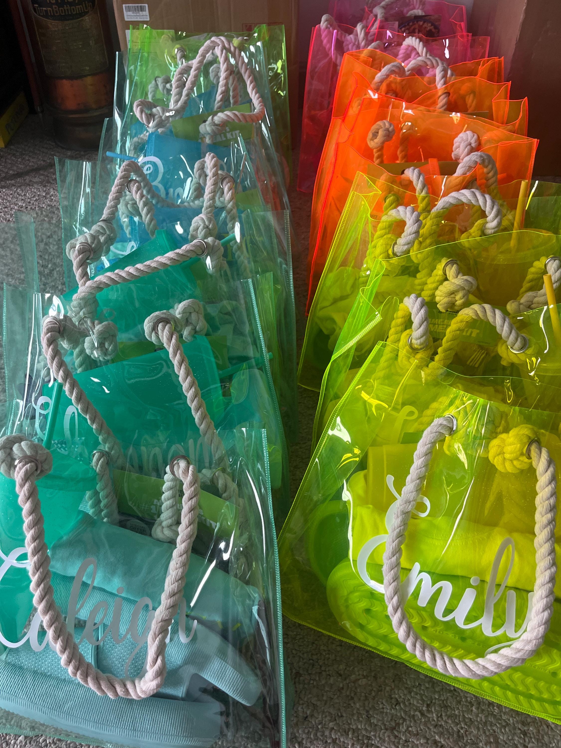 Personalised PVC Beach Bag with Sturdy Rope Handle - various colours available, perfect for holiday, holiday beach bag, neon beach bags,