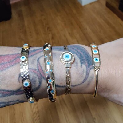 YWMAN Evil Eye Cuff Bracelet - Stainless Steel Protection Bangle For Men & Women, Adjustable Size