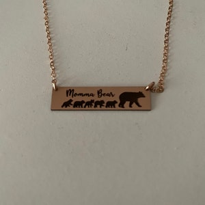 AbbyAbbie Mama and Baby Bear Bar Necklace Stainless Steel Gift for Family AbbyAbbie Mama and Baby Bear Bar Necklace Stainless Steel Gift for Family