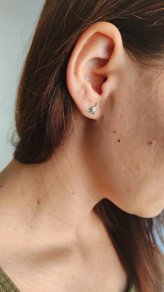 Highland Cow Stud Earrings in Sterling Silver, Cow Stud, Bull Earrings, Petite Earrings, Small Cow Stud, Scotland, Scottish