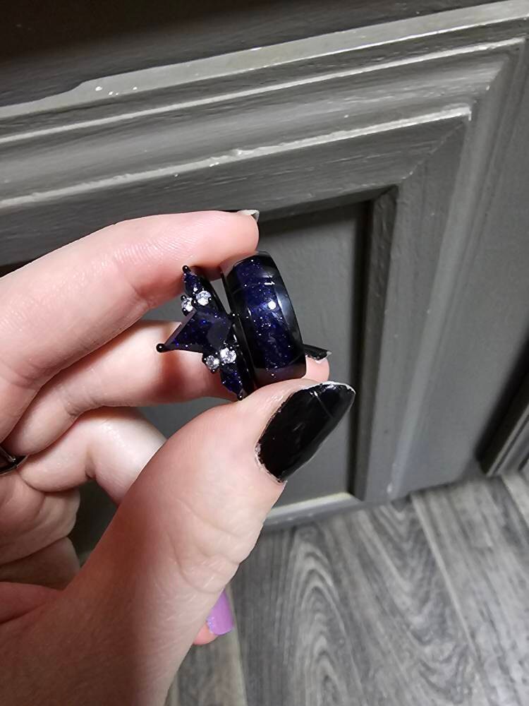 Orion Nebula Ring Set, Matching Promise Rings for Couples, Blue Sandstone Rings Engagement Ring Anniversary Gift.