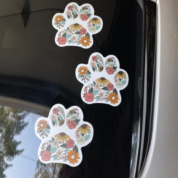 Floral Paw Print Vinyl Sticker, Dog Sticker, Cat Sticker, Pet Sticker ...