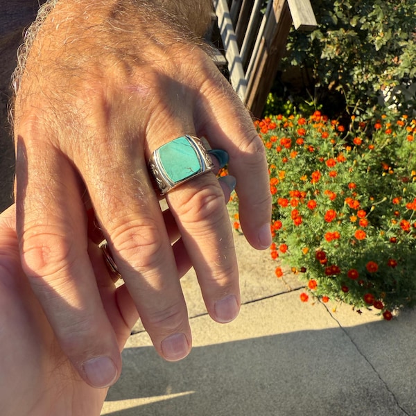 Eagle Turquoise Ring for Men, Sterling Silver Mens Ring, Square Stone ...