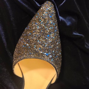 Navy Blue Rock Glitter Pointy Toe Flats With Satin ANKLE TIE or ...