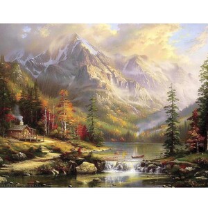 9点の手描きオリジナル山の風景画、湖の風景画、トーマス・キンケード