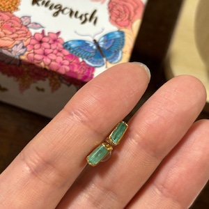 Customer photo from Akane, Raw Emerald Stud Earrings, May Birthstone Natural Emerald