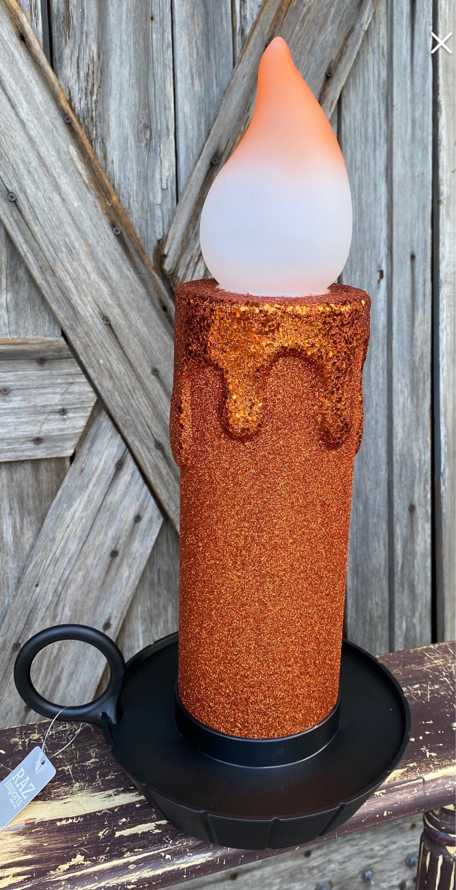 Orange Glitter Battery Operated Candle