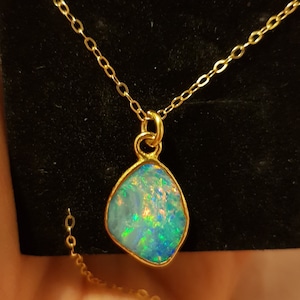 Customer photo from Mandela, Raw Australian Opal Necklace with Paperclip Chain