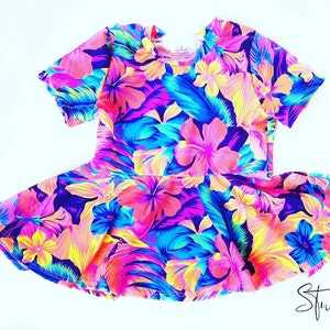 Neon UV Glow Tahitian Floral Print Four Way Stretch Spandex Fabric by ...