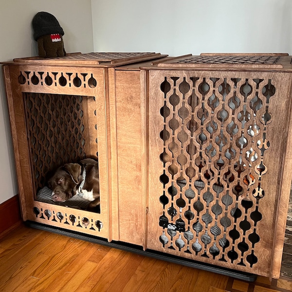 View of Raised Dog Bed, Elevated Dog Bed, Dog Kennel Furniture, Dog Crate ...
