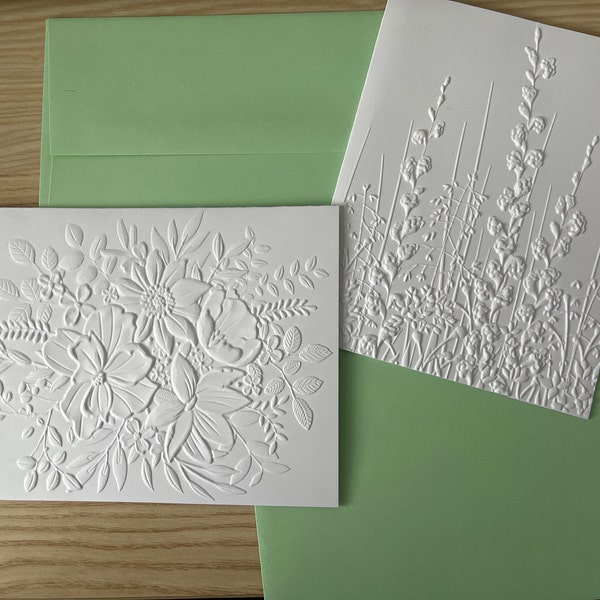 Embossed Floral Greeting Cards Set: Blank Note Cards, Heavy White Card ...