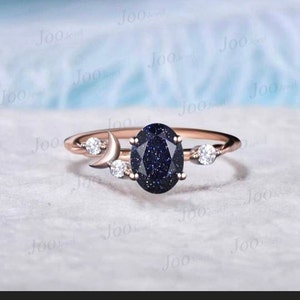 Round Star Sapphire Engagement Ring Moon Wedding Ring Personalized ...