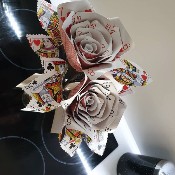 Playing Card Roses With Bottle Vase: Alice in Wonderland Decor, Poker ...