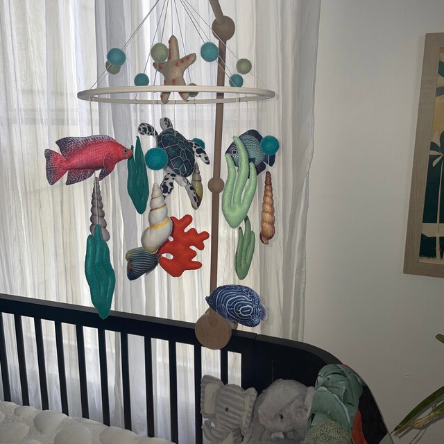 Mobile De Berceau Thème Océan - Baleine, Corail, étoile De Mer, 46x19,7 Cm, En Bambou Et Tissu, Pour Bébé Garçon Ou Fille - 4