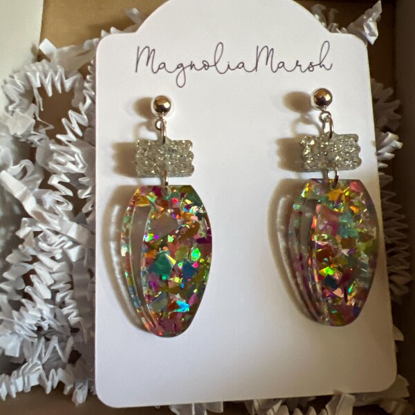 Pink and Gold Glitter Christmas Light Bulb Earring main image 0
