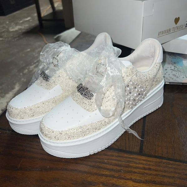 Wedding Shoes for Bride White Color, Crystal Stones Custom Design and ...