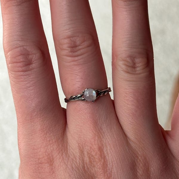 Moonstone Celtic Knot Ring - 8mm Round Natural Stone In White Gold Plated Sterling Silver