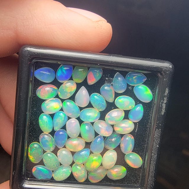 Natural Ethiopian Opal Cabochon Mix Lot: Multi Fire Gemstone