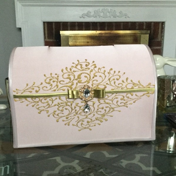 Wedding Card Box Pink Blush and Gold Wedding, Personalized, Card Box ...