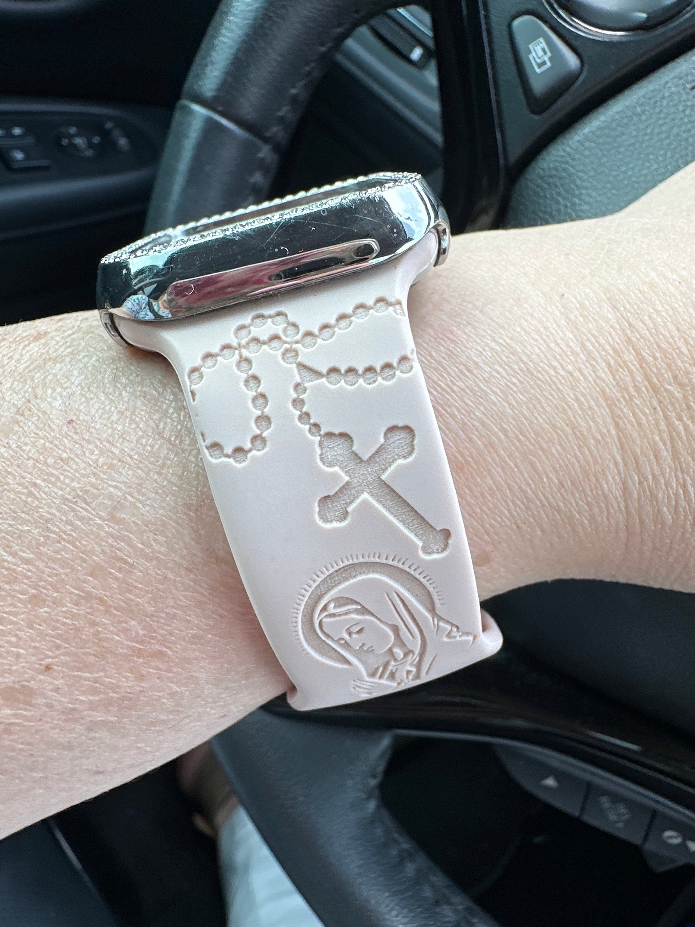SuperLugano Virgin Mary with Cross Watch Band compatible with Apple Watch iWatch Band Silicone Watch 38/40/41 42/44/45 Strap Laser Jesus God