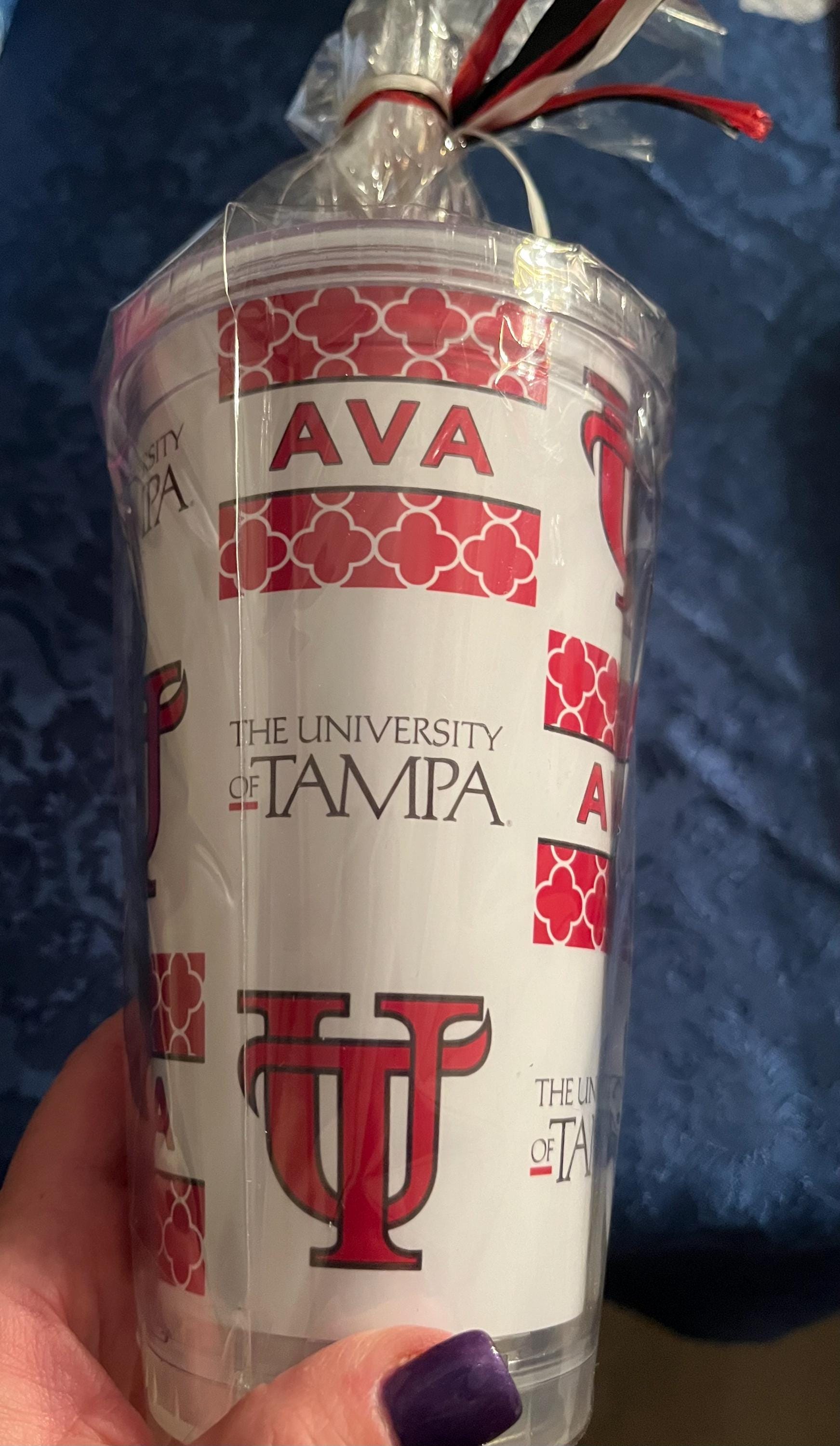 College themed tumbler with hard plastic straw, any school!