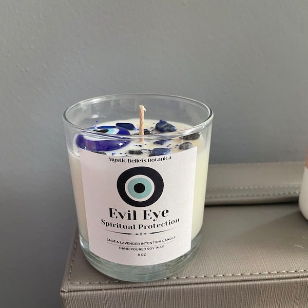 Evil Eye Candle With Authentic Turkish Glass Pendant - Sage & Lavender ...