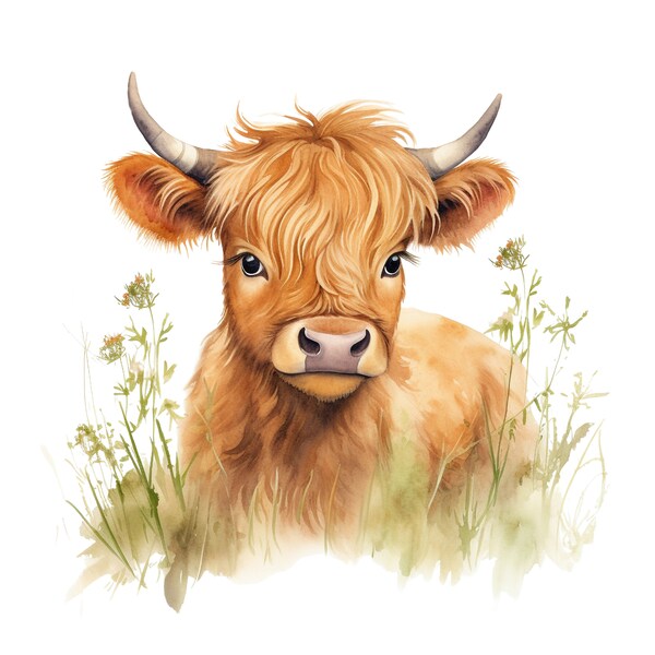Highland Cow Watercolor Clipart - Cow Clipart PNG Bundle, Cow in the ...