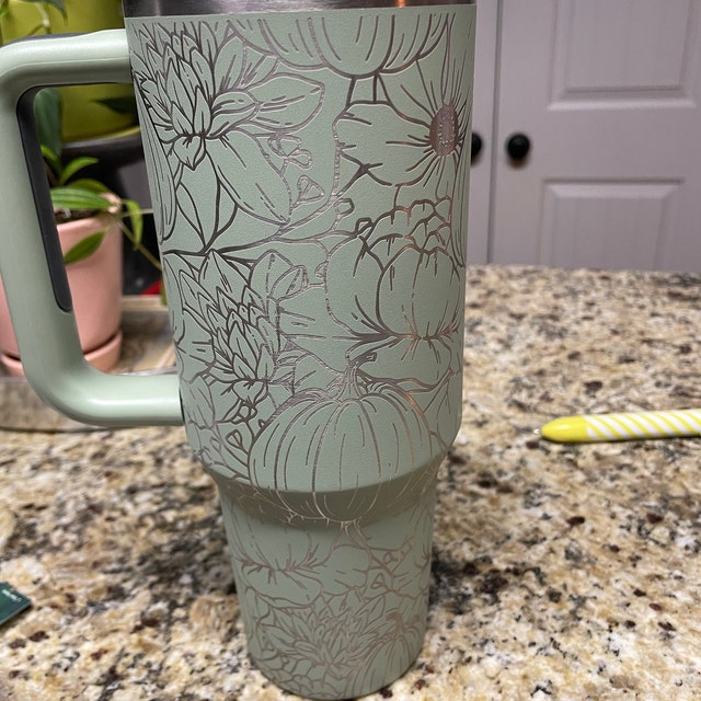 40 Oz Stanley Tiger Lily Tumbler Engraved With Hibiscus Flowers
