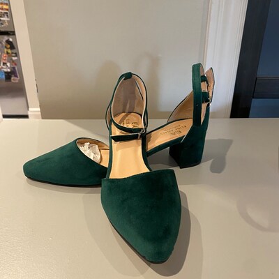 emerald green satin heels
