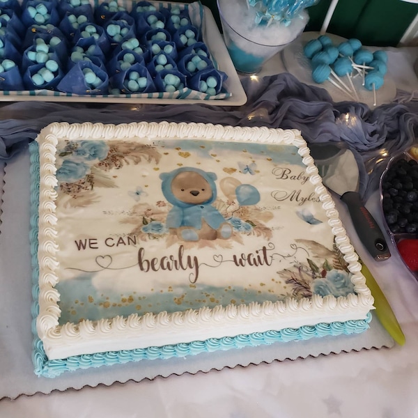 We Can Bearly Wait Edible Image Teddy Bear Theme Baby Shower Party Cake ...
