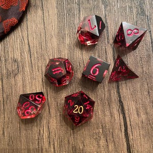Blighted Blooddrop - Sharp DnD Dice - Clear - Handmade resin dice set for Tabletop Gaming Dungeons & Dragons, Pathfinder, Cthulhu, Cyberpunk