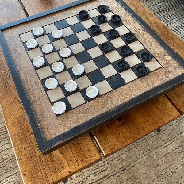 Wood Checkerboard- Handmade-black and White Wood Checkerboard ...