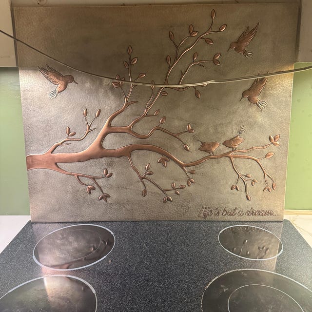 Handmade Copper Kitchen Backsplash Tiles | 15.75" X 15.75" Hummingbird Design | Metal Wall Decor & Mural Art