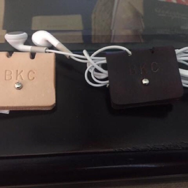 Cable organizer, Personalized Initial, leather cable tidies, Cable Winder, USB, Earphone holder,Stocking filler, mother&#39;s day gift,   kids