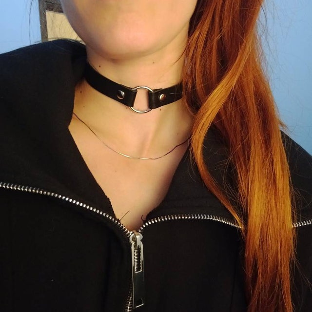 Black Leather Choker O Ring Choker Handmade Unique Choker