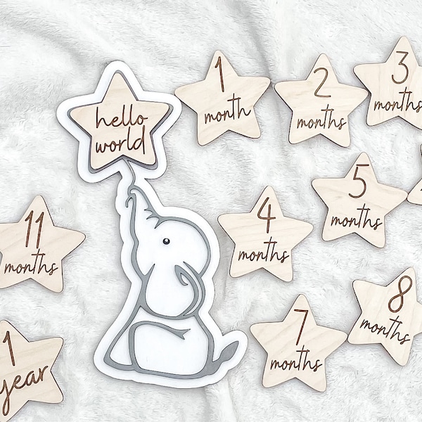 SVG Laser Cut File Elephant Stars Baby Milestone Interchangeable Sign ...