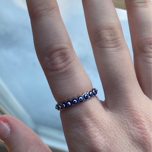 925 Sterling Silver Evil Eye Ring With Blue & Clear Cubic Zirconia CZ Band R21