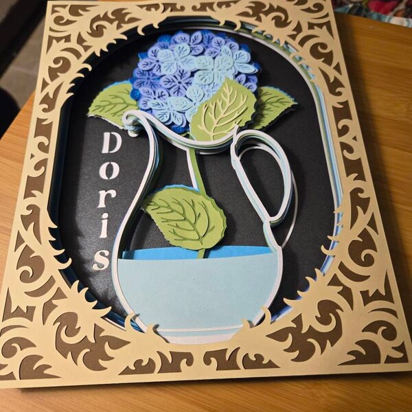 Hydrangea in Vase 8x10 Inch - 3D Shadow Box Layered SVG DXF EPS ...