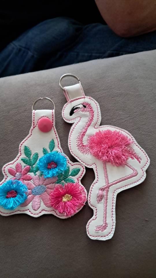 Customer project using Fringed Flower Floral Butterfly Keychain embroidery design