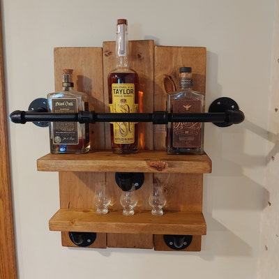 Bourbon Whiskey Rack, Reclaimed Pallet Wood and Industrial Pipe, Bar ...