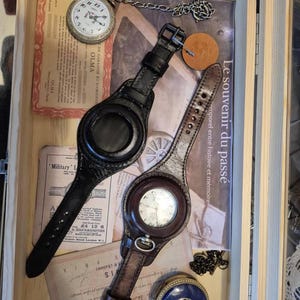 Handmade Black Leather Pocket Watch Strap: Military Style, 48-54mm
